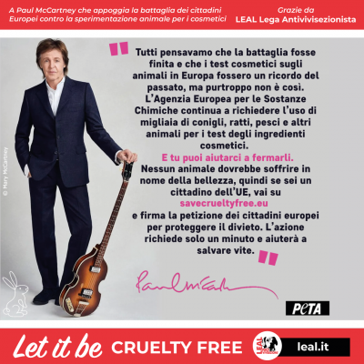 “Let it be Cruelty Free” LEAL:Paul McCartney testimonial della campagna Save Cruelty Free Cosmetics